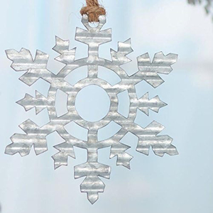 Adorno Rústico de Copo de Nieve de Metal Galvanizado, Placa Vintage de Zinc Corrugado con Detalles de Cuerda de Yute, Decoración Festiva para Árbol de Navidad o Puerta - Product Image 2
