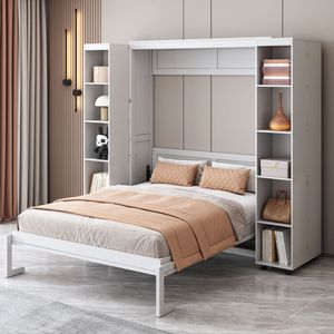Letto a scomparsa matrimoniale bianco con ante contenitore - Design a parete - Product Image 2