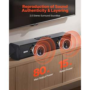 Barra de Sonido Compacta de 2.0 Canales para Smart TV, Proyector de 17 Pulgadas con Conexión Bluetooth y AUX, Sistema de Sonido Envolvente de 80W, Fácil Configuración, Control Remoto - Product Image 2