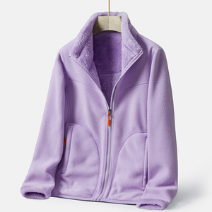 Chaqueta Unisex de Forro Polar Verde Menta, Cuello Alto, Cierre Completo, Color Sólido Informal, Forro de Sherpa, Corte Regular, Ropa de Abrigo para Otoño - Product Image 6