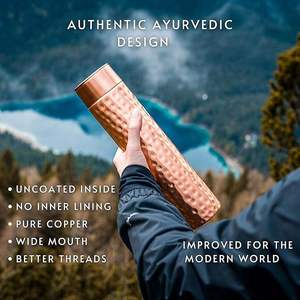 Hand Hammered <b>Copper</b> Drinking Water Bottle With <b>Copper</b> <b>Screw</b> Cap Artisan Metal Bottle For Wellness Travel Home Office Use - Product Image 2