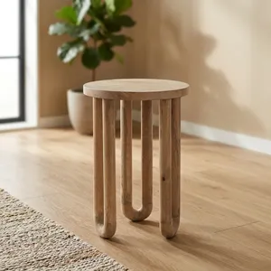 Table d'appoint moderne en bois de manguier, design mid-century, faite à la main, meubles de salon emboîtables, finition foncée, base à trois pieds, Rajasthan - Product Image 5