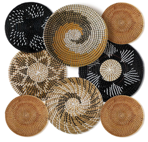 Set of 8 Wholesale Natural Seagrass Baskets Bohemian Style Woven <b>Wall</b> Baskets Suitable for Living Room Complete <b>Wall</b> <b>Decoration</b> - Product Image 1