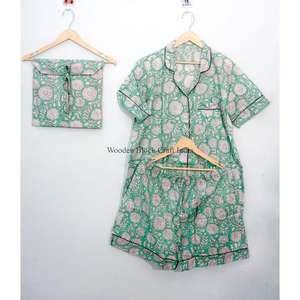 Conjunto de pijama de algodón indio con estampado floral para mujer y hombre, conjunto de pijama corto para verano, pijama de moda para mujer, personalizado. - Product Image 6