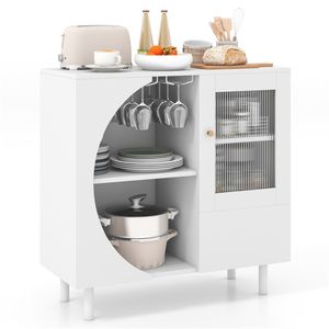 31.5 Inch Freestanding <b>Sideboard</b> with Drawer and Crescent Shaped Flap Versatile for <b>Kitchen</b> Dining Room - Product Image 1