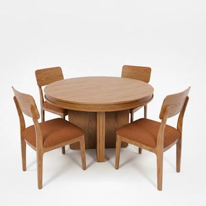Juego de Mesa de Centro Redonda con 4 Sillas, Muebles Modernos para Sala de Estar en Madera Maciza de Fresno y Chapa de MDF, Duraderos y Fáciles de Limpiar - Product Image 1