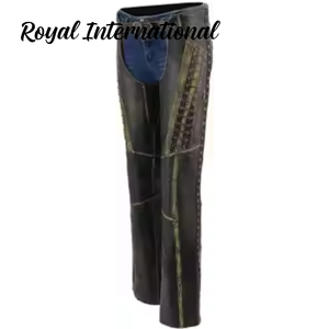 Polainas de Cuero Negro Premium para Montar a Caballo, Estilo Vaquero Occidental, Hechas a Mano, para Rodeo, Equitación, Protección de Piernas, Duraderas, para Montar en el Rancho - Product Image 1