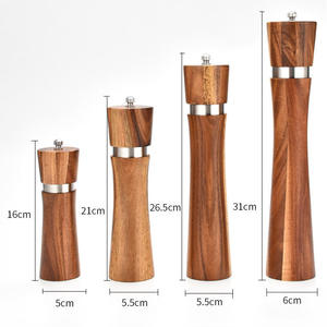 Hot Sale Eco-Friendly 8 Inch Acacia Wood Manual Spice Herb <b>Grinder</b> Set Adjustable Silver Stainless Steel Ring Salt <b>Pepper</b> Mill - Product Image 1