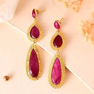 Natural <b>Red</b> Jade Faceted Gemstone Dangle <b>Earrings</b> Bright Faceted Birthstone Jewelry For Women Handmade Wholesale Fashion Jewelry - Product Image 1