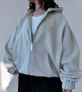 Sudadera con capucha personalizada para mujer, bordada, con cremallera, tops de moda para otoño e invierno, tejido de punto de 500 g/m², corte holgado, sudaderas casuales con capucha - Product Image 4