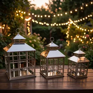 Modern Stainless Steel <b>Glass</b> <b>Lantern</b> Set Decorative Candle Holders Indoor Outdoor Hanging Tabletop Patio Garden Home Decor - Product Image 3