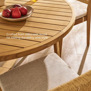 Modern Outdoor Teak Garden Set 4 Seater Solid Wood Weather Resistant Cushioned Chairs <b>Round</b> <b>Table</b> - Product Image 2