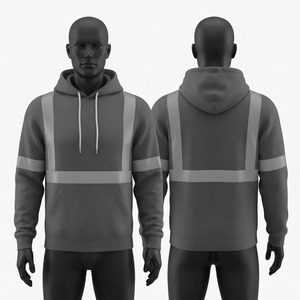 Sudadera de Trabajo Premium de Algodón y Poliéster con Forro Polar, 320 GSM, Gris, Cinta Reflectante de Seguridad, Logotipo Personalizado Bordado, Construcción - Product Image 1