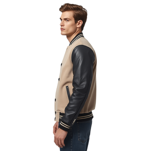 Chaqueta Varsity de Cuero para Hombre, Prenda Exterior de Moda Premium - Product Image 3