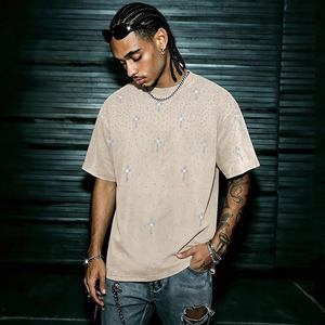 Camiseta Gótica para Hombre con Cruz de Diamantes de Imitación, Brillante, Estilo Y2K Punk Grunge Streetwear Vintage, con Gráficos y Lavado Ácido, Holgada - Product Image 2