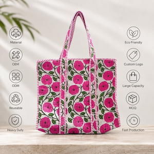 Custom Floral Quilted Cotton Tote <b>Bag</b> Eco Friendly Reusable Shopping Beach Carry <b>Bag</b> <b>Large</b> Capacity for Women - Product Image 6