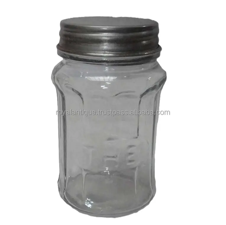 ขวดคุณภาพสูงรอบปากปกติแก้วเก็บอาหาร Mason Jar พร้อมฝาโลหะสีเงินสกรูแน่นผู้ผลิตอินเดีย