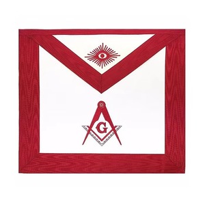 Delantal de terciopelo estilo étnico para Maestro Masón de la Logia Azul, con cinturón de extensión ajustable, esquema de colores blanco y rojo, para uso en Catedral, personalizable - Product Image 1