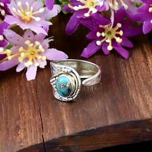 Bague ajustable en argent sterling 925 avec pierre précieuse turquoise bleue naturelle, gravée, bijou artisanal de haute qualité - Product Image 2