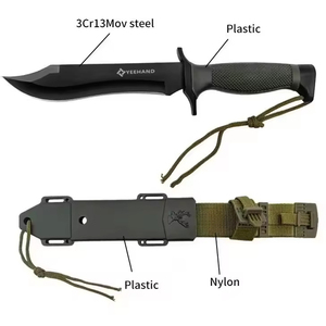Couteau tactique de qualité supérieure, lame en acier inoxydable robuste, poignée en caoutchouc antidérapante avec étui en nylon pour la survie en milieu sauvage - Product Image 2