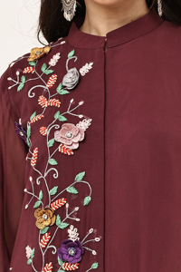 Elegante Vestido Casual de Mujer con Bordado, Cuello Mandarín, Estilo Boho Holgado, Manga Larga, Georgette - Product Image 3