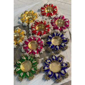 Handmade Colorful Silk <b>Thread</b> Tea Light Base - Decorative Ethnic Votive with <b>Beads</b> for Diwali and Wedding Decor - Product Image 4