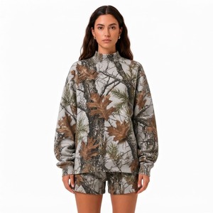 Ensemble deux pièces décontracté pour femme : sweat-shirt à col montant imprimé léopard et short assorti à manches longues - Product Image 2