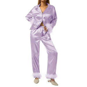 Pijamas de Seda Satén para Mujer, Personalizadas, Transpirables, de 10 Piezas, Manga Larga, Térmicas, de Verano, Cuello Camisero, Alta Calidad - Product Image 5