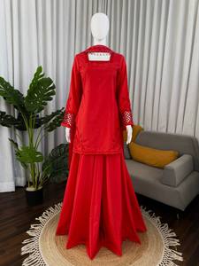 Indian Pakistani Farshi Shalwar Kameez Suits on <b>Silk</b> <b>Fabric</b> Formal Wear Plain Casual Dresses For Women High Quality - Product Image 6
