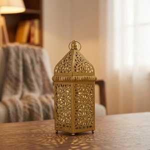 Gold <b>Lantern</b> Vintage Metal Candle Holder Bohemian Table Centerpiece Decorative Floor <b>Lamp</b> for Wedding Decor in Small Medium - Product Image 4