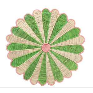 Salvamanteles Redondo de Rafia Tejido a Mano Ecológico con Borde Festoneado Colorido, Tapete de Mesa de Paja, Platos Base de Lujo con Forma de Flor para Boho - Product Image 1
