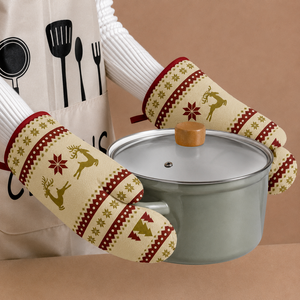 Nouveaux gants de four de Noël imprimés, isolants thermiquement pour la cuisine, en coton, avec logo personnalisé. - Product Image 1