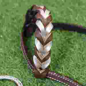 Conjunto de cabezada y pechera Western, diseño de bandera en cuero marrón, detalles trenzados - Product Image 6