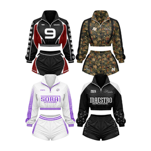 Custom Women Cropped Quarter <b>Zip</b> Tracksuit 2 Piece Set Gym Crop Top Shorts Set OEM Private Label - Product Image 1