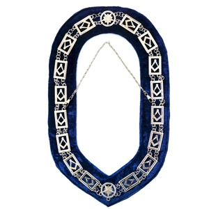 Master Mason Blue Lodge <b>Chain</b> Collar Silver Plated Square & <b>Compass</b> Symbols Sew-On Badge Classical Style - Product Image 1