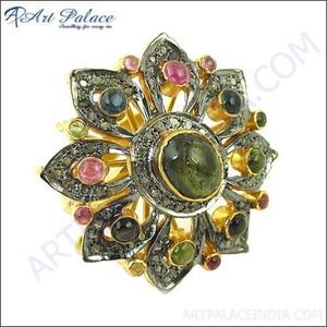 Bague de cocktail pour femme Art Palace, motif floral, plaqué or 18 carats, agate mousse, pierre naturelle, style bohème, bijoux de fête - Product Image 2