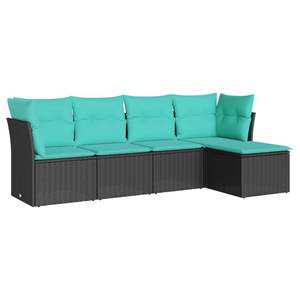 Juego de sofás de patio de ratán sintético negro de 5 piezas con cojines, elegantes muebles de exterior - Product Image 2