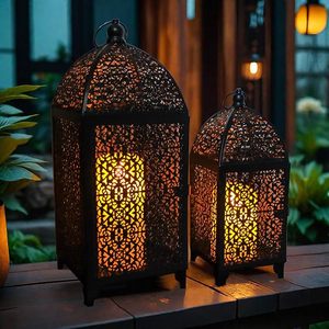 <b>Tall</b> Handmade Iron <b>Lanterns</b> Set Intricate Cutout Design Durable Black Metal Customized Easter Christmas Home Decoration - Product Image 4