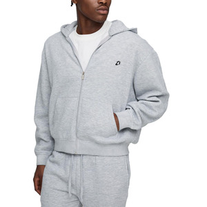 Sudaderas con capucha pesadas grises personalizadas con cremallera, MOQ bajo, venta al por mayor, conjuntos de jogger cargo para hombre, estilo urbano, ajuste regular, proveedor OEM/ODM - Product Image 3