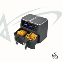 Penggorengan Udara Listrik Modern Kompak Persegi Kecil dengan Layar LCD, Alat Masak Pintar Bebas Minyak, Mudah Dibersihkan, Keranjang Ganda