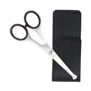 Tijeras para vello nasal de acero inoxidable plateado para diestros, con punta de seguridad redondeada, estuche protector, recortador de vello facial, para aseo y corte. - Product Image 3