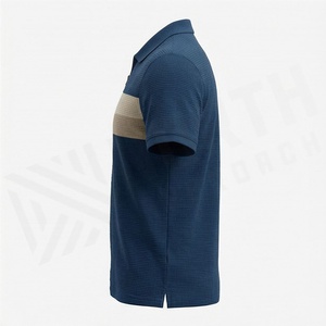 Polo en tricot à manches courtes pour homme avec fermeture éclair, design bicolore, séchage rapide, style décontracté, rayures bleu beige - Product Image 3