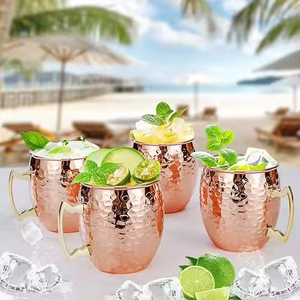 Ensemble de tasses en cuivre martelé avec poignée, tasses réutilisables pour cocktails, jus, mocktails, bar à domicile, restaurant, service de fête - Product Image 3