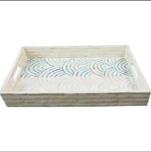 Elegante bandeja de servir con incrustaciones de hueso y resina, de alta calidad, hecha con hueso natural y plástico, asequible, procedente de la India. - Product Image 3