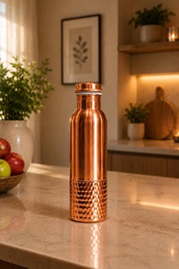 ILAHI's Hammered Copper Eco-Friendly 500ml Customizable <b>Water</b> <b>Bottle</b> Lid Classic Design Home Office Travel Outdoor Uttar Pradesh - Product Image 1