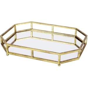 Geometric Decorative Tray With Gold Plated Frame <b>Mirror</b> Base Customizable Glam Style Single Piece - Product Image 4