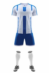 Maillot de football personnalisé pour homme, blanc et bleu rayé, manches courtes, en polyester anti-humidité, coupe athlétique, toutes saisons, tenue d'équipe - Product Image 3