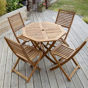 <b>Outdoor</b> Wooden Restaurant Set <b>Folding</b> Dining <b>Table</b> and Chairs Slatted Garden Patio Furniture for Courtyard - Product Image 1