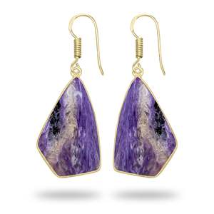 Best Vintage Drop <b>Earrings</b> Women 925 Sterling <b>Silver</b> Gold Plated Handmade Natural Charoite Gemstone <b>Dangle</b> Wedding Party Gift - Product Image 2