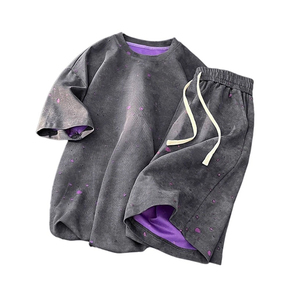 Ensemble deux pièces d'été pour homme : T-shirt à manches courtes déchiré et short, style tendance, teint sur mesure - Product Image 2